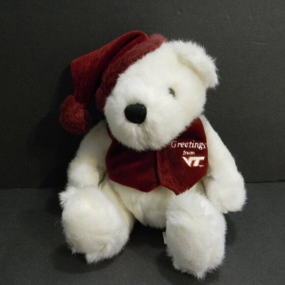Greetings fr VT Virginia Tech Teddy Bear The Mascot Factory Vest Christmas Vtg - Picture 1 of 5